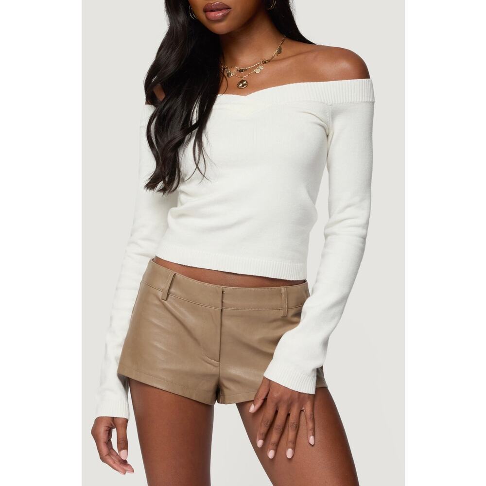 EDIKTED Leatrice Off-Shoulder Knit Top - Chic White S (NEW)